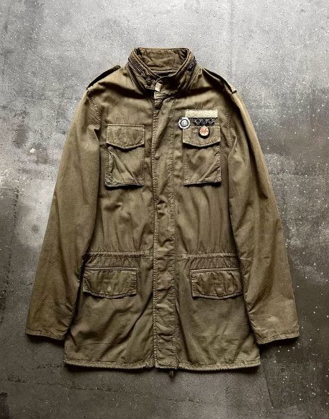 SHARE SPIRIT Portrait & Slogan Print Hunting Jacket