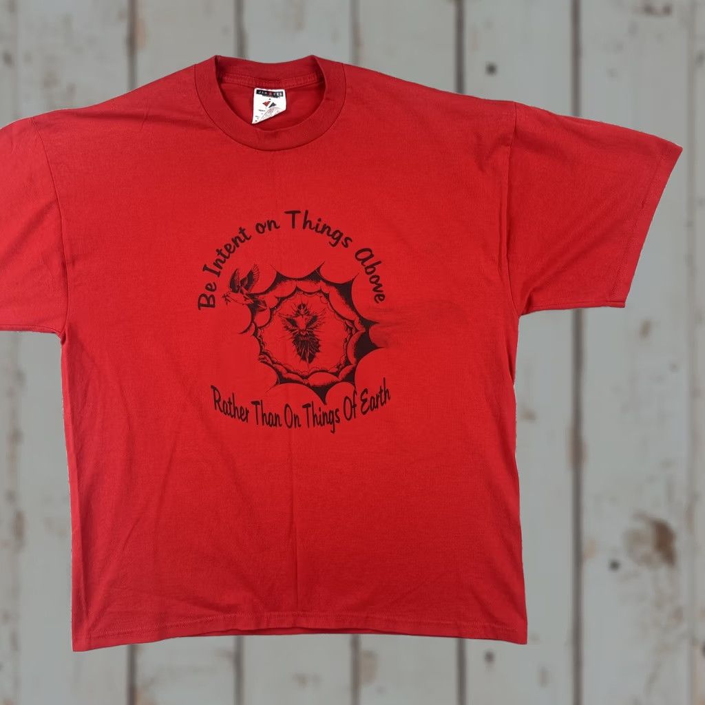 Jerzees VINTAGE Jerzees XL Red Shirt Archdiocese Of Santa Fe New Mexico 2002 Pilgrimage Shirt Mens I guess Size US XL / EU 56 / 4 - 1 Thumbnail