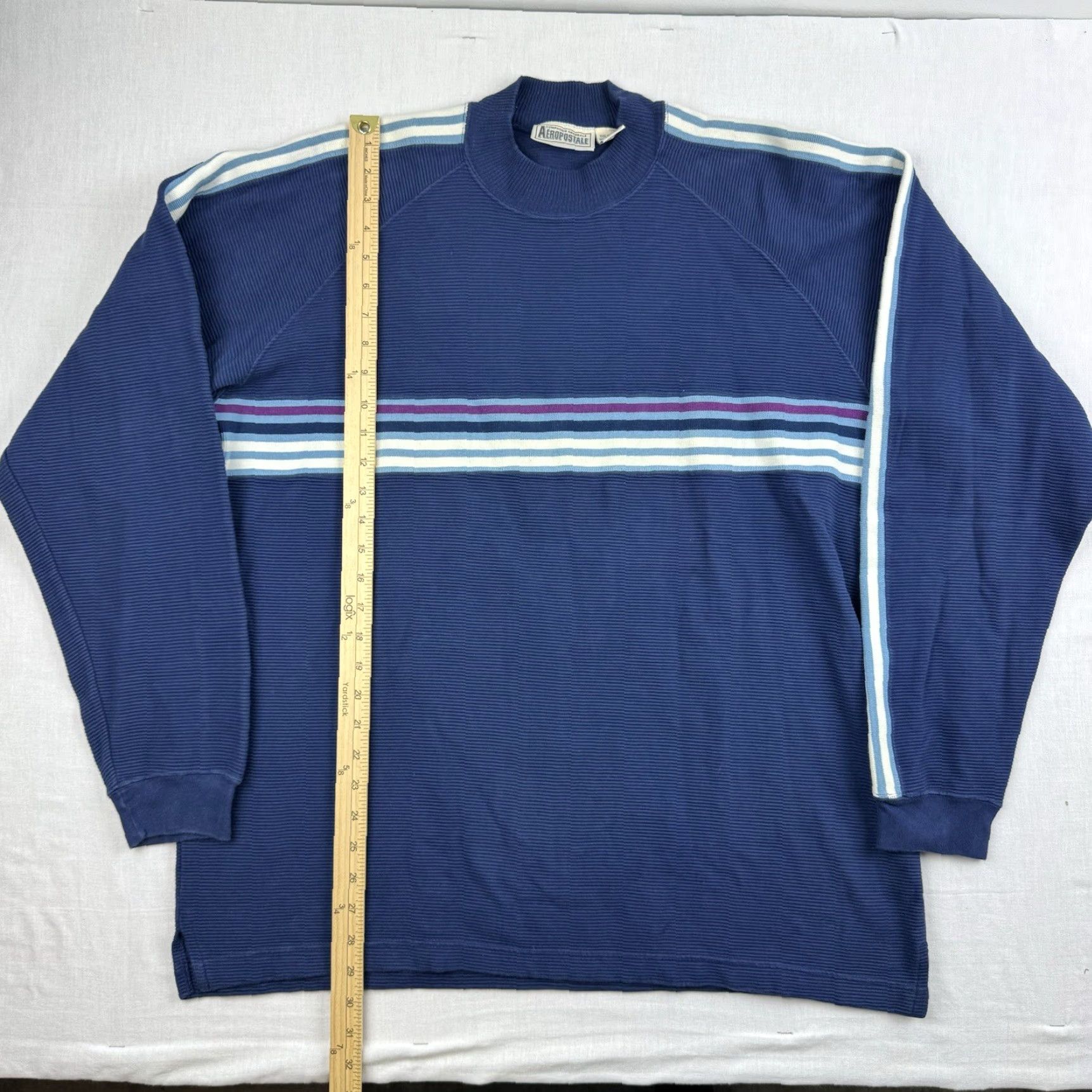 Aeropostale VINTAGE Aeropostale Sweatshirt Men XL Blue Striped Mock Neck Grunge Y2K 90s Pullover Mens Size US XL / EU 56 / 4 - 6 Thumbnail