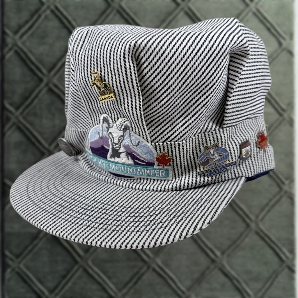 Vintage VINTAGE Rocky Mountaineer Canada Train Conductor Engineer Hat Blue Striped Adjustable Twill Denim Baseball Cap Men Ajm International Globe Size ONE SIZE - 1 Thumbnail
