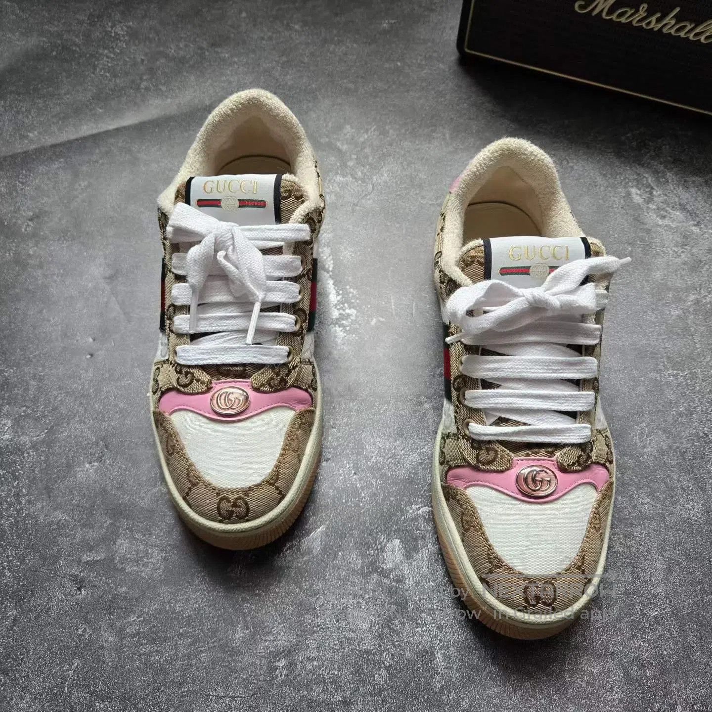 Gucci Guicci Pink Monogram All-Over Print Distressed Sneakers| Size US 5 / EU 37 - 2 Thumbnail