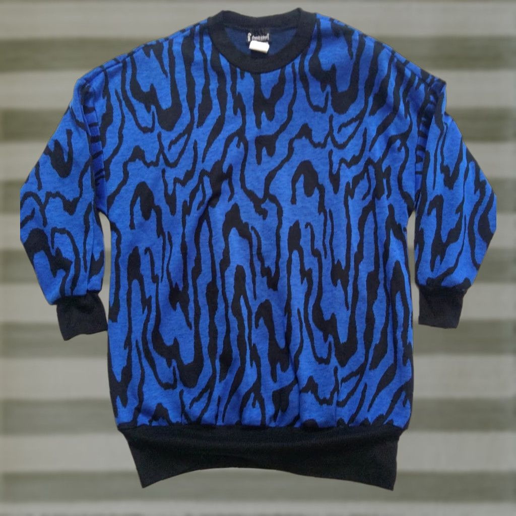 Vintage VINTAGE Tiger Stripe Acrylic Sweater Blue Black Size 18 Made In USA Fresh Ideas 1980s Glam Rock Men’s Mens Size XXL / US 16-18 / IT 52-54 - 1 Thumbnail