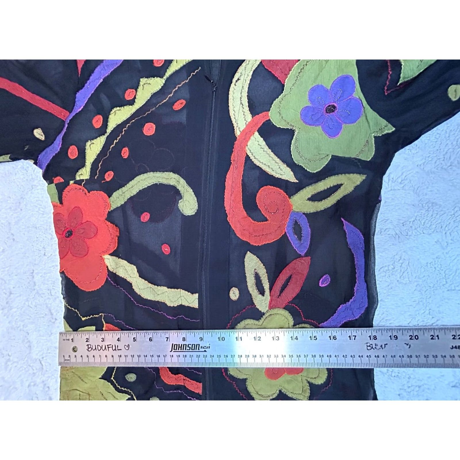 Vintage Chico's Women's Full Zip Jacket Silk Applique Wearable Art Lightweight Short Sleeve? Size S / US 4 / IT 40 - 7 Thumbnail