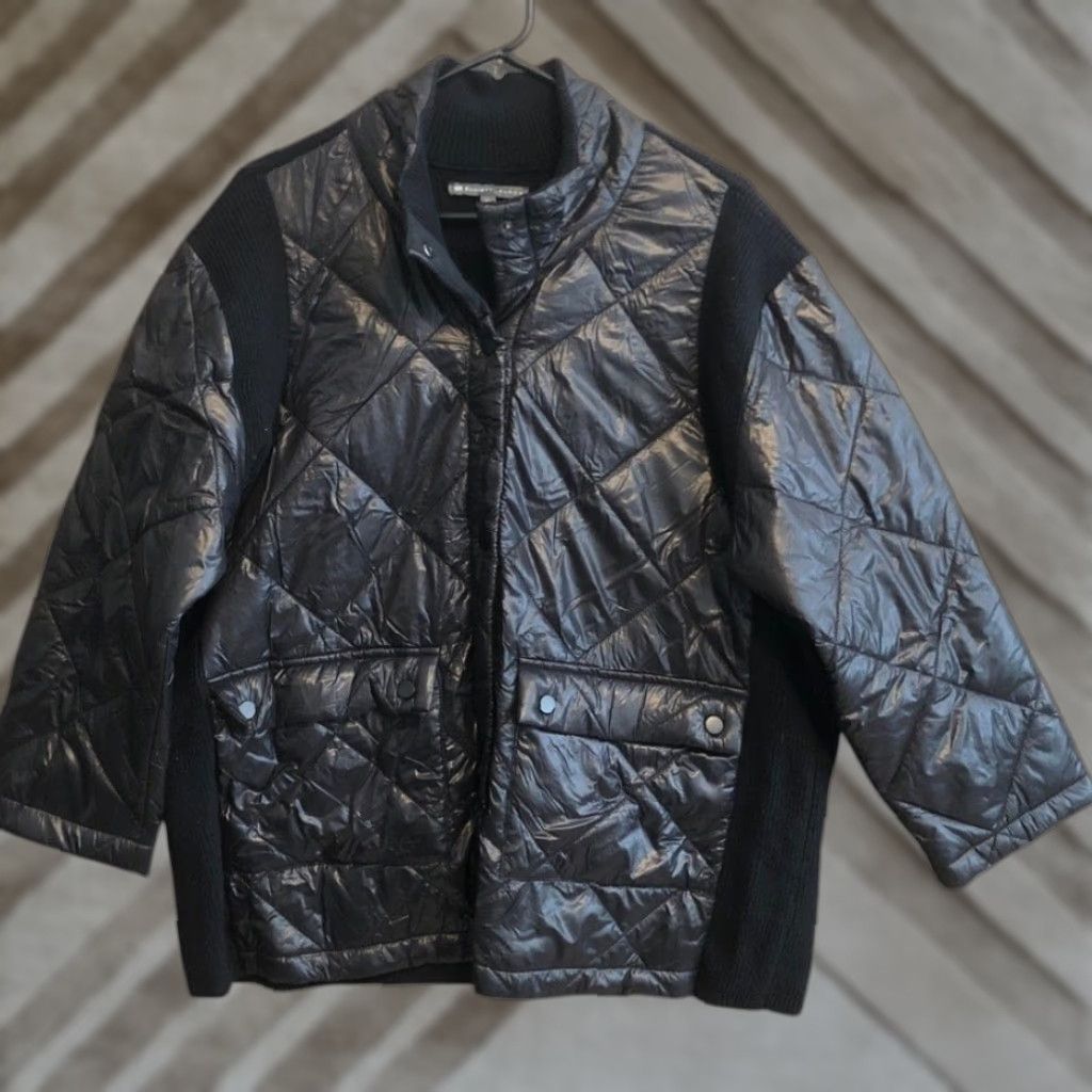 Vintage Elliott Lauren Womens Jacket Black Quilted Mock Neck Nylon Buttons Silk Blend XL Jacket Womens Black Quilted Mock Neck Nylon Buttons Silk Blend XL Size XL / US 12-14 / IT 48-50 - 1 Thumbnail