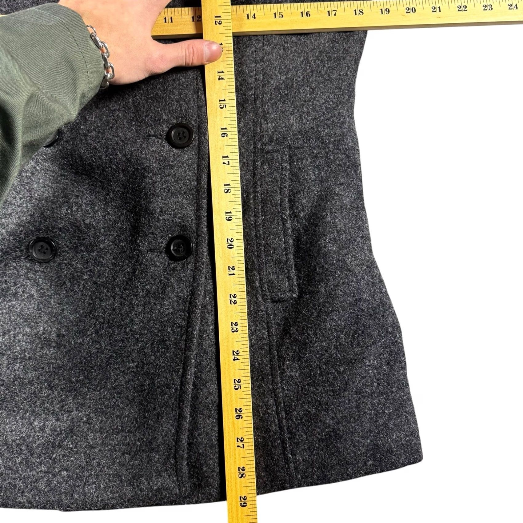 Express Express Women’s Pea Coat Jacket Wool 3/4 Double Breasted Wool Winter Heavy Gray Tweed Regular Long Sleeve Collared Lined Pockets Insulated - Mens? Size S / US 4 / IT 40 - 6 Thumbnail