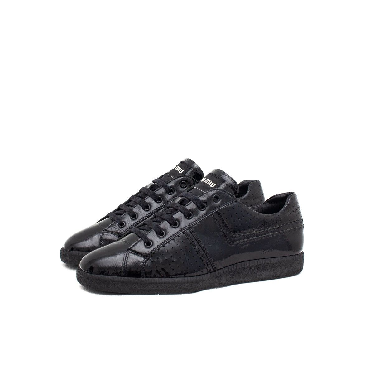 Miu Miu × Prada RARE MIU MIU GAT Patient Leather Low Top Sneaker Black US:9 Size US 9 / EU 42 - 1 Thumbnail