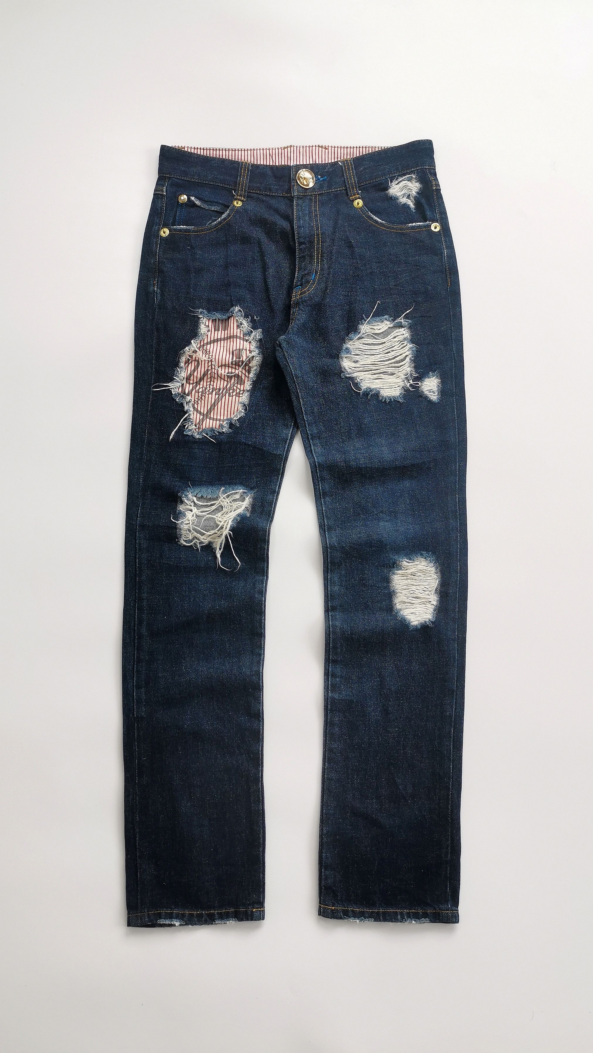 Kith × New Era × New York Yankees VINTAGE New York Yankees MLB Distressed Jeans Red Stripe Size US 30 / EU 46 - 2 Thumbnail