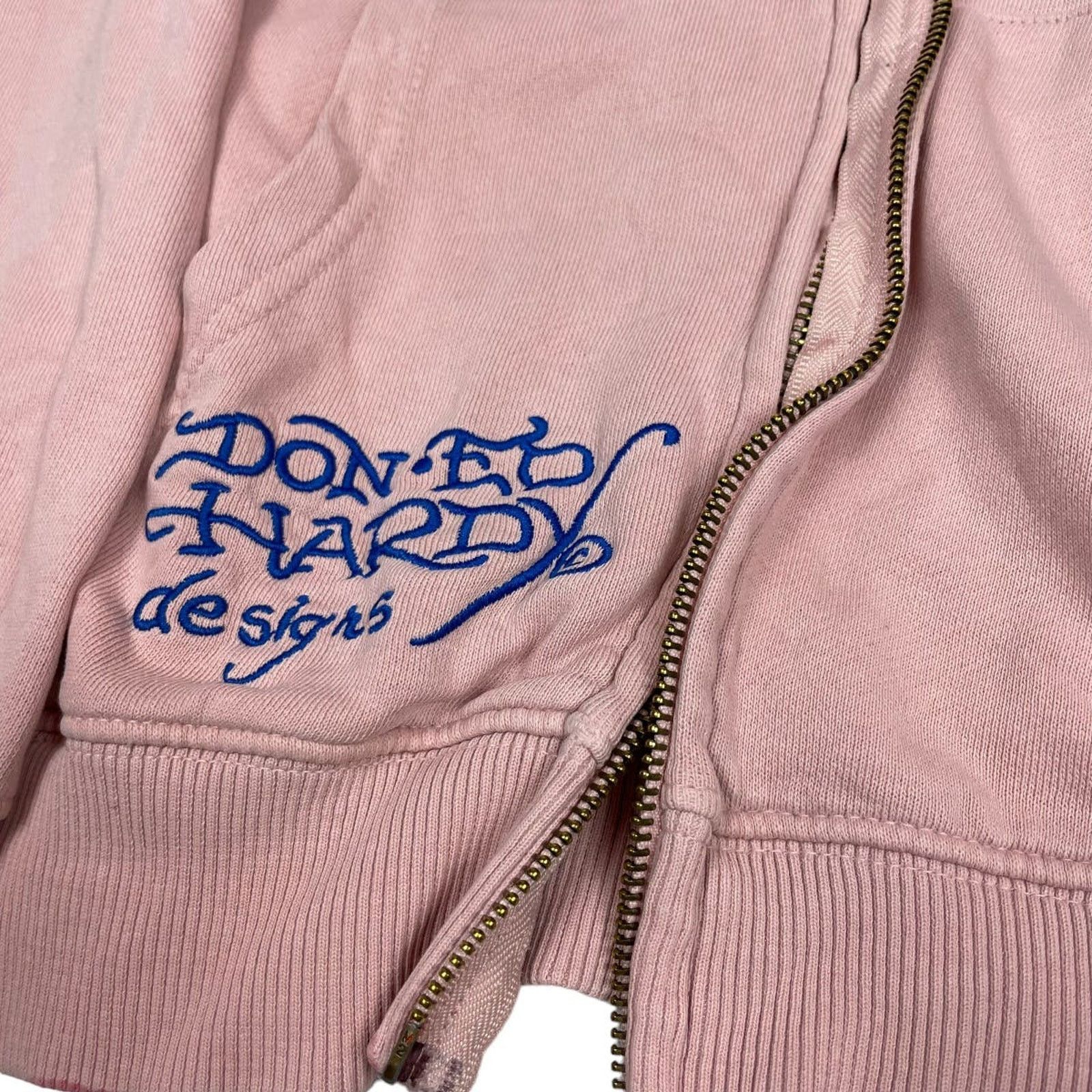 Ed Hardy Ed Hardy Women's Pink Cotton Full Zip Hooded Jacket Medium Size M / US 6-8 / IT 42-44 - 4 Thumbnail