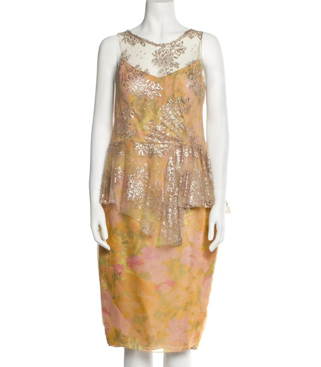 Badgley Mischka Badgley Mischka Peach Floral Dress – Size 14 – Scoop Neck – Size XL / US 12-14 / IT 48-50 - 7 Thumbnail