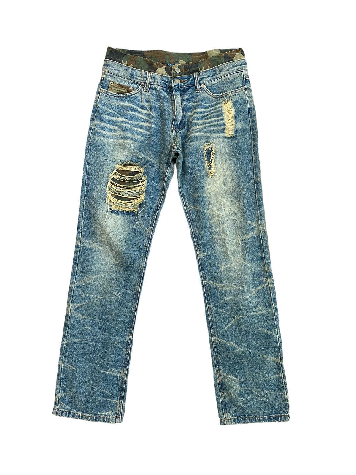 image of Vintage Camo Style Double Waist Acid Wash Denim in Black, Men's (Size 30)