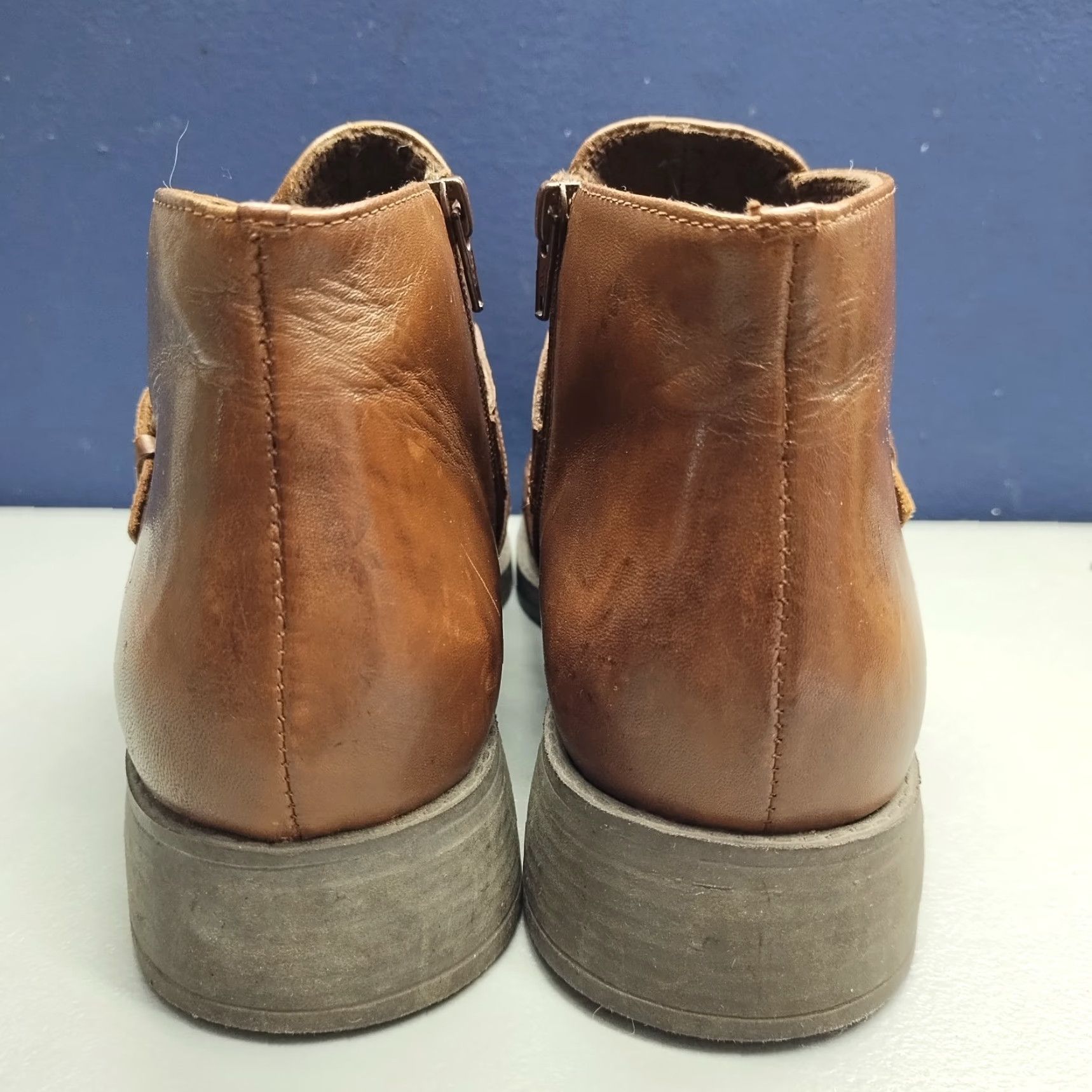 Vintage Romano Ridolfi Ankle Boots Womens US 7 Brown Leather Block Heel Side Zip Size US 7 / IT 37 - 5 Thumbnail