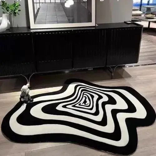 Japanese Brand × Vintage Creative Black White Striped Living Room Carpet 50x80cm Size ONE SIZE - 3 Thumbnail