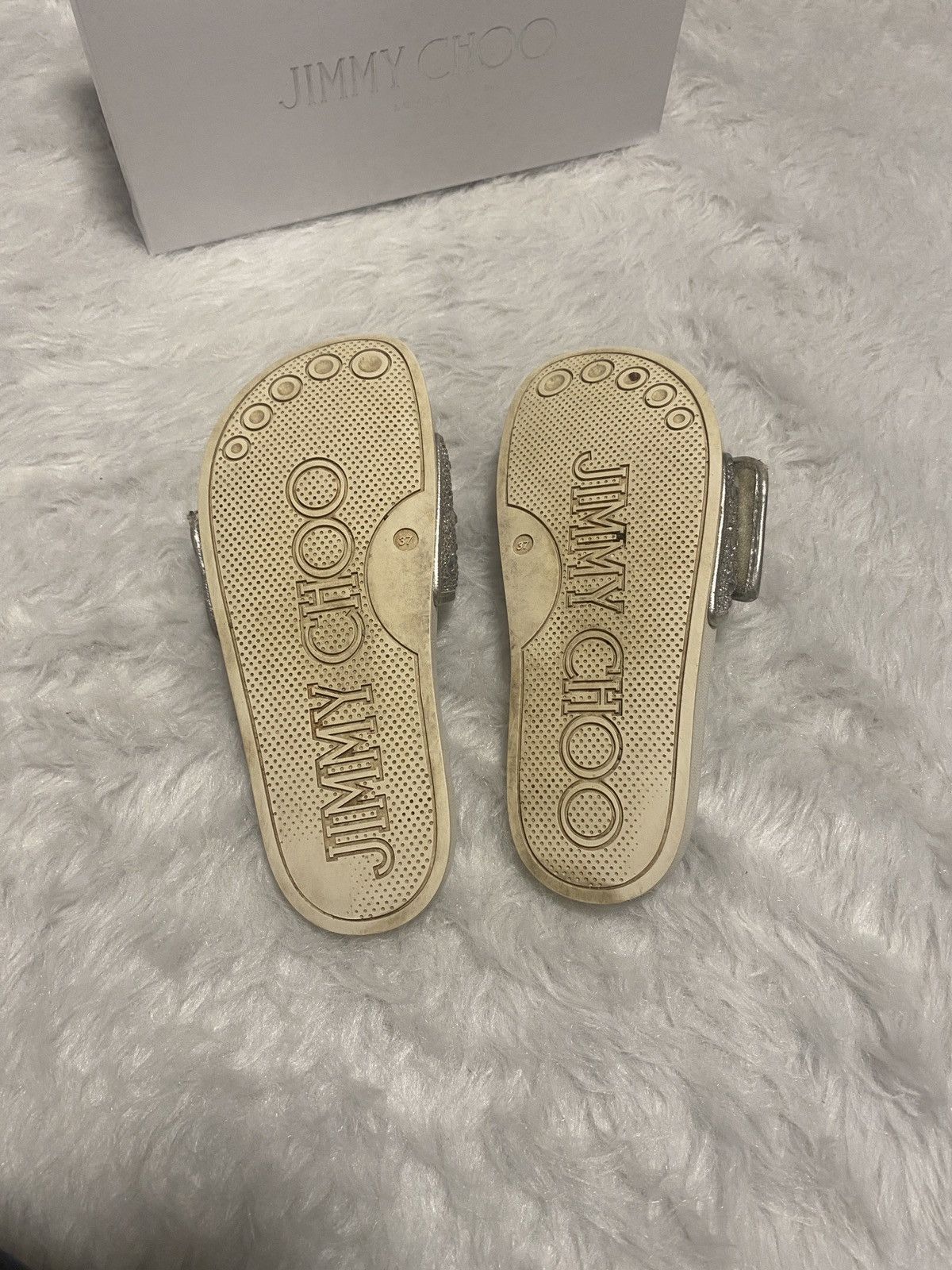 Jimmy Choo Jimmy Choo fitz Glittering ivory crystal Silver Slides 37 Size US 7 / IT 37 - 3 Thumbnail