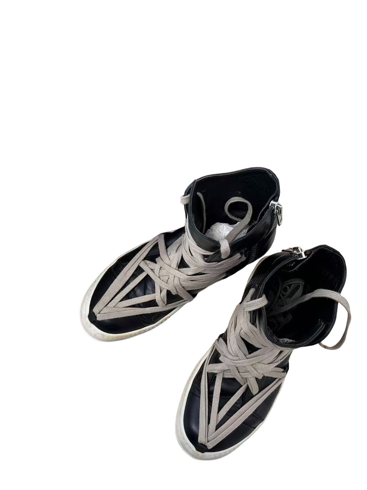 Rick Owens Waxed Canvas Abstract Ramone Hightop Sneakers 41 | Grailed