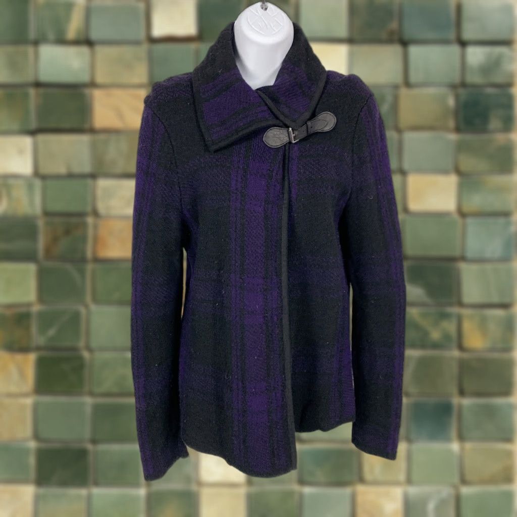 Ralph Lauren Lauren Ralph Lauren Black Purple Plaid Cardigan Lambswool Medium Size M / US 6-8 / IT 42-44 - 1 Thumbnail