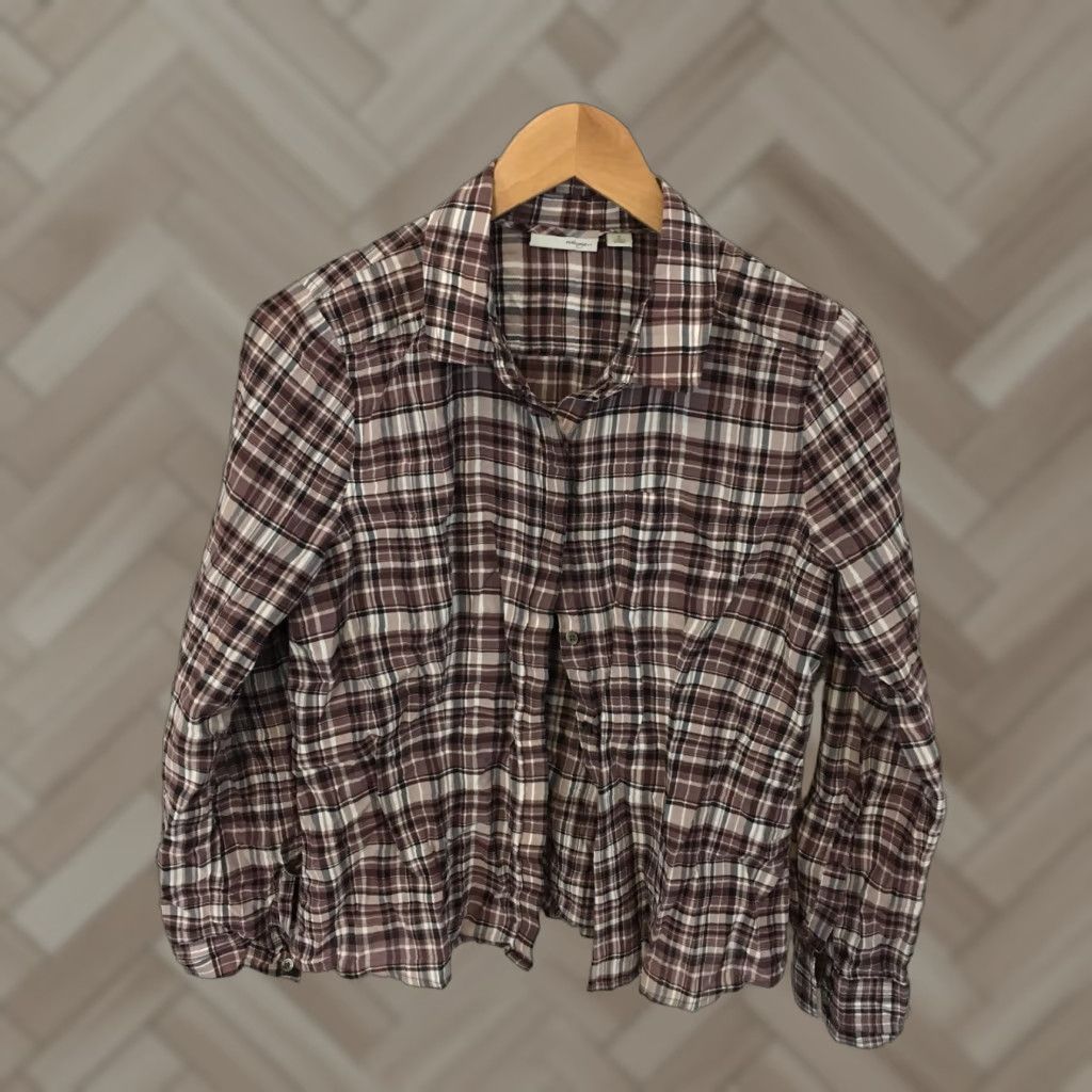 Vintage Halogen Plaid Long Sleeve Button Front Top Petite M Maroon Red Blouse Women Shirt Size M / US 6-8 / IT 42-44 - 1 Thumbnail