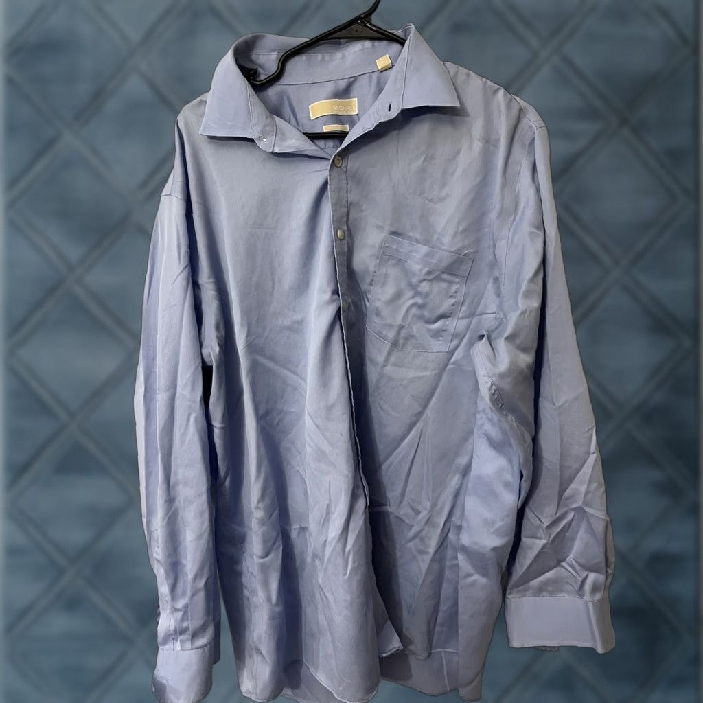 Michael Kors Michael Kors Dress Shirt Blue Solid 18 Button Shirt 100% Cotton Non Iron Mens Button-Up Collared Spread Long Sleeve Casual Regular Colorful 18 Size 48R - 1 Thumbnail