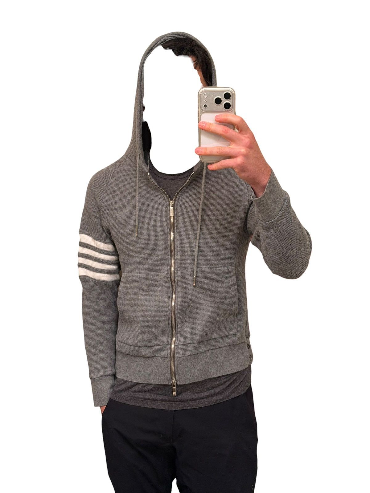 Thom Browne Heavy Engineered Waffle Zip Bar Thermal Hoodie Size US M / EU 48-50 / 2 - 3 Thumbnail