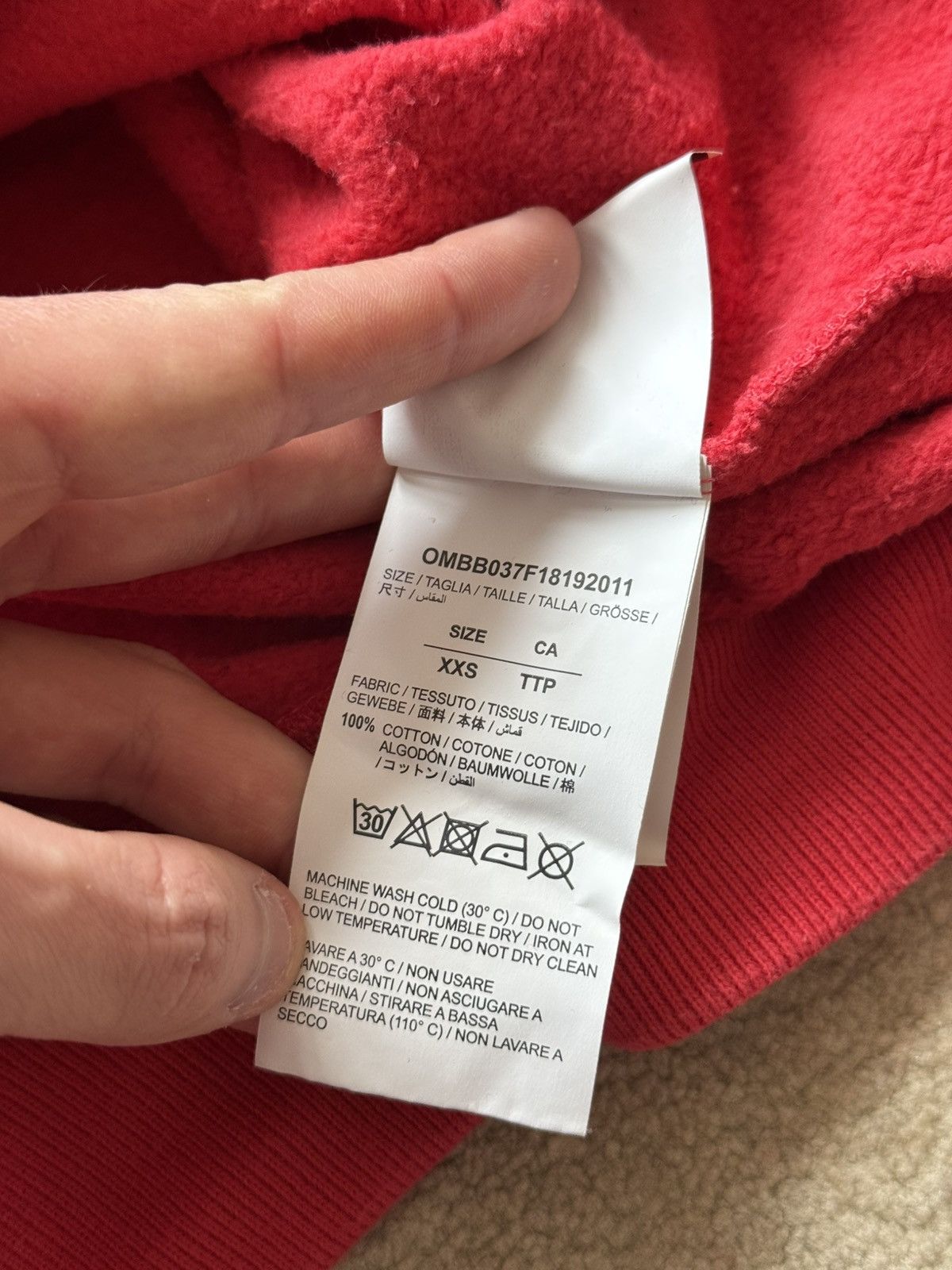 Off-White Cool Off-White Designer Hoodie Printed Red Sweater Bernini Size US XXS / EU 40 - 6 Thumbnail