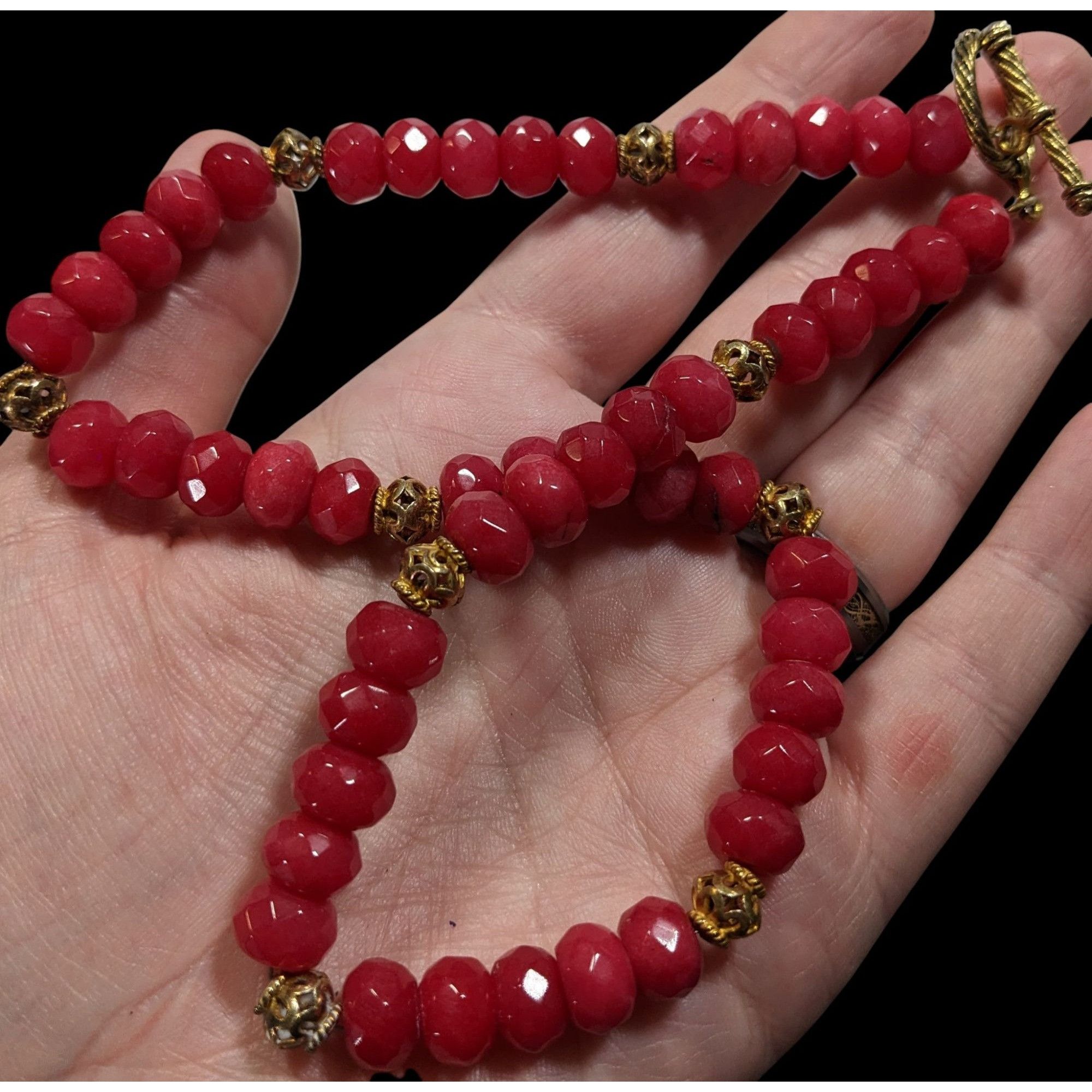 Other Vintage Handmade Faceted Thulite Beaded Necklace With Gold T Size ONE SIZE - 3 Thumbnail