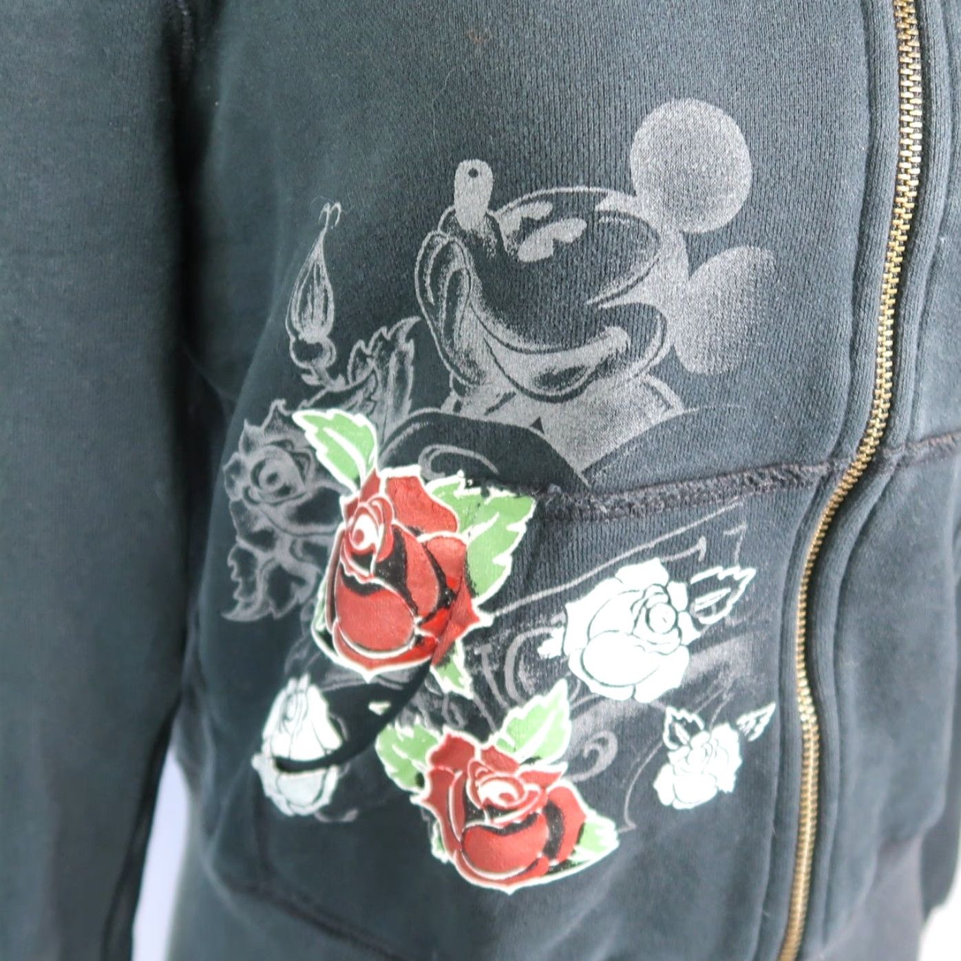 Disney Disneyland Mickey Mouse Rose Tattoo Black Two-Way Zip Up Hoodie M Size M / US 6-8 / IT 42-44 - 7 Thumbnail