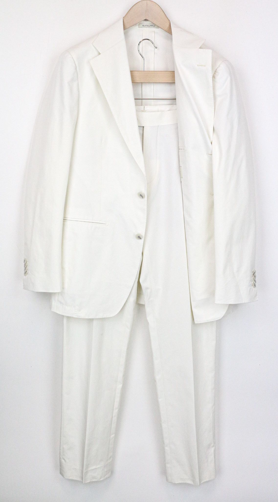 image of Suitsupply Havana Uk38R White Cotton Twill Suit 71754, Men's