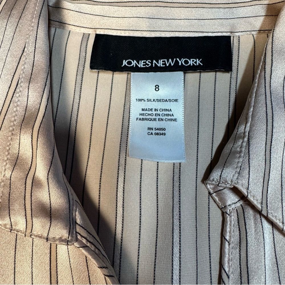 Jones New York Jones New York 100% Silk Long Sleeve Stripe Beige Blouse Si Size M / US 6-8 / IT 42-44 - 6 Thumbnail