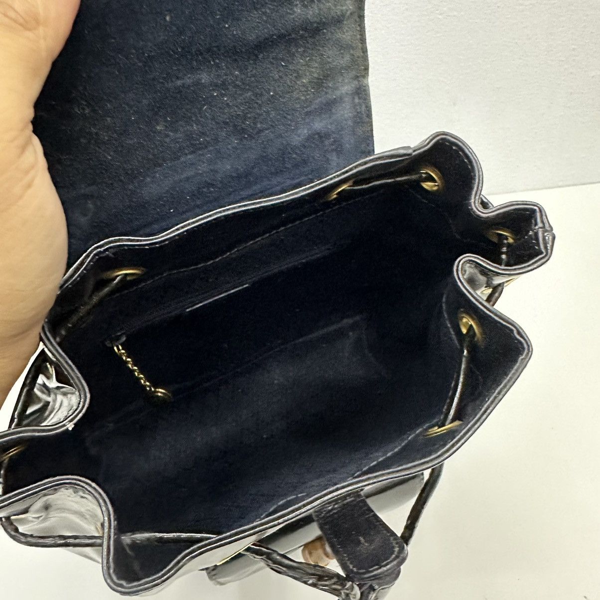 Vintage ‼️YES‼️ AUTHENTIC GUCCI BAMBOO BLACK PATENT LEATHER BACKPACK Size ONE SIZE - 12 Thumbnail