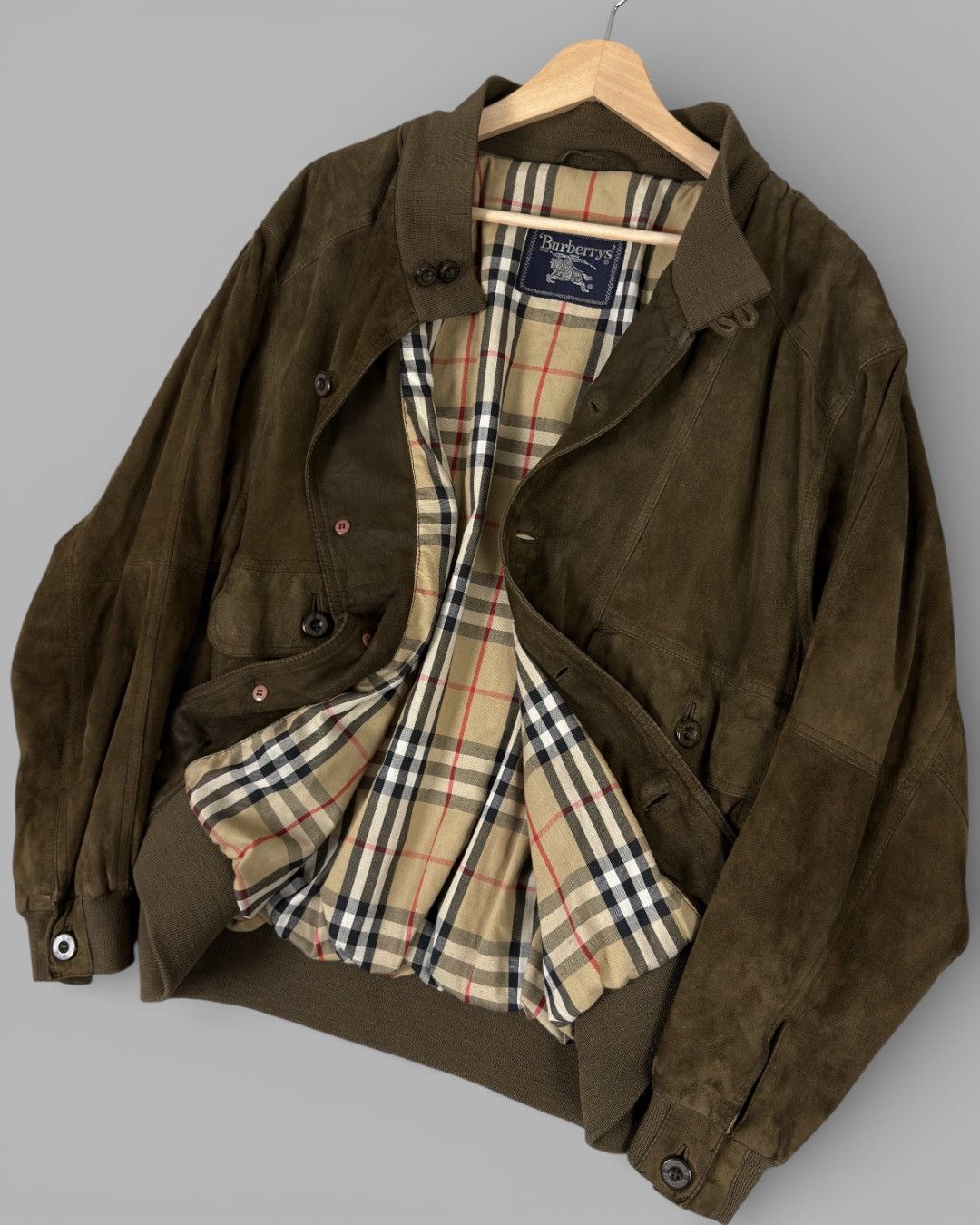 Burberry 80's BURBERRYS Nova Check Lined Suede Leather Bomber Jacket Size US L / EU 52-54 / 3 - 11 Thumbnail