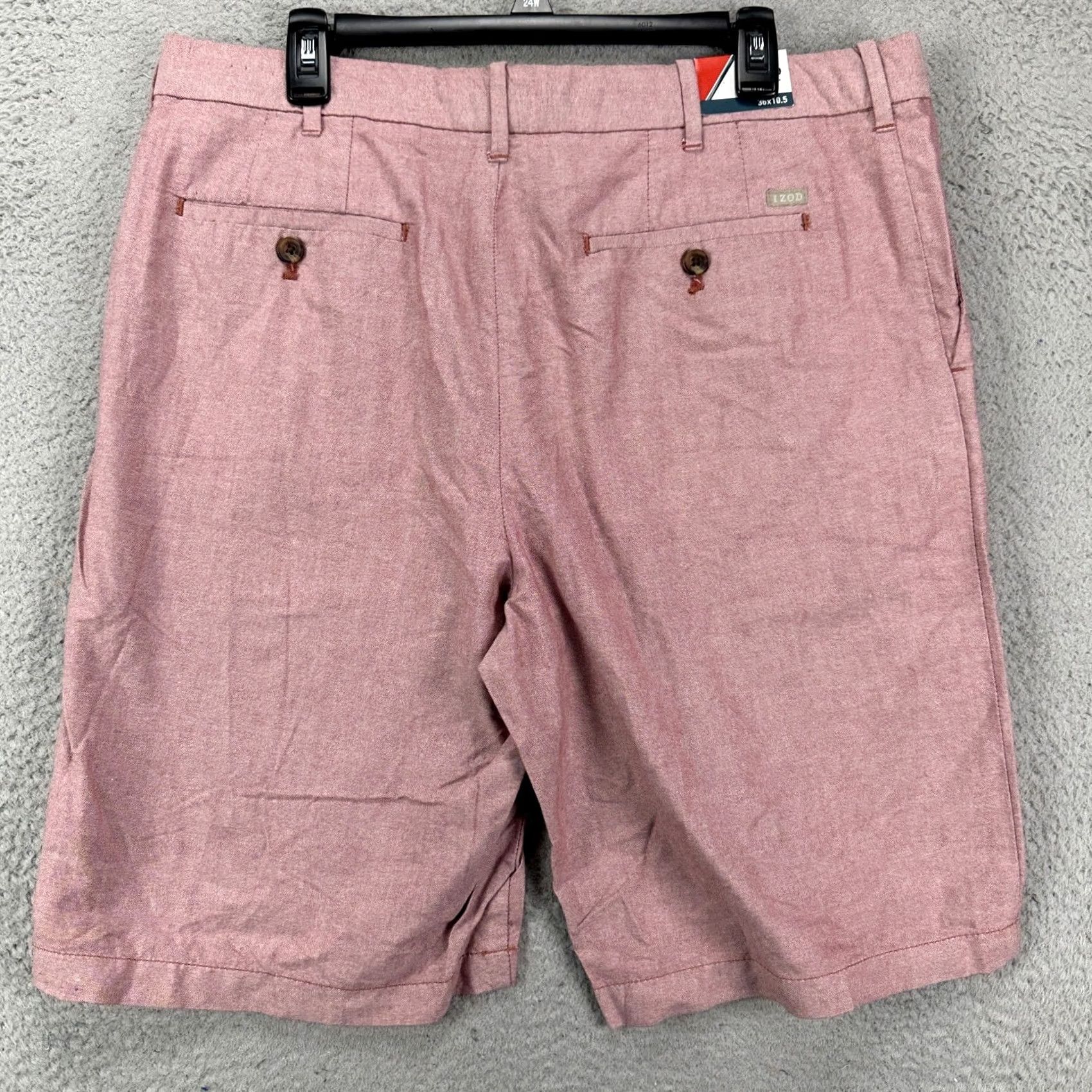 Izod VINTAGE Izod Khakis Shorts Mens 36X10.5 Light Red Cotton Flat Front Casual Pockets NEW Size US 36 / EU 52 - 3 Thumbnail