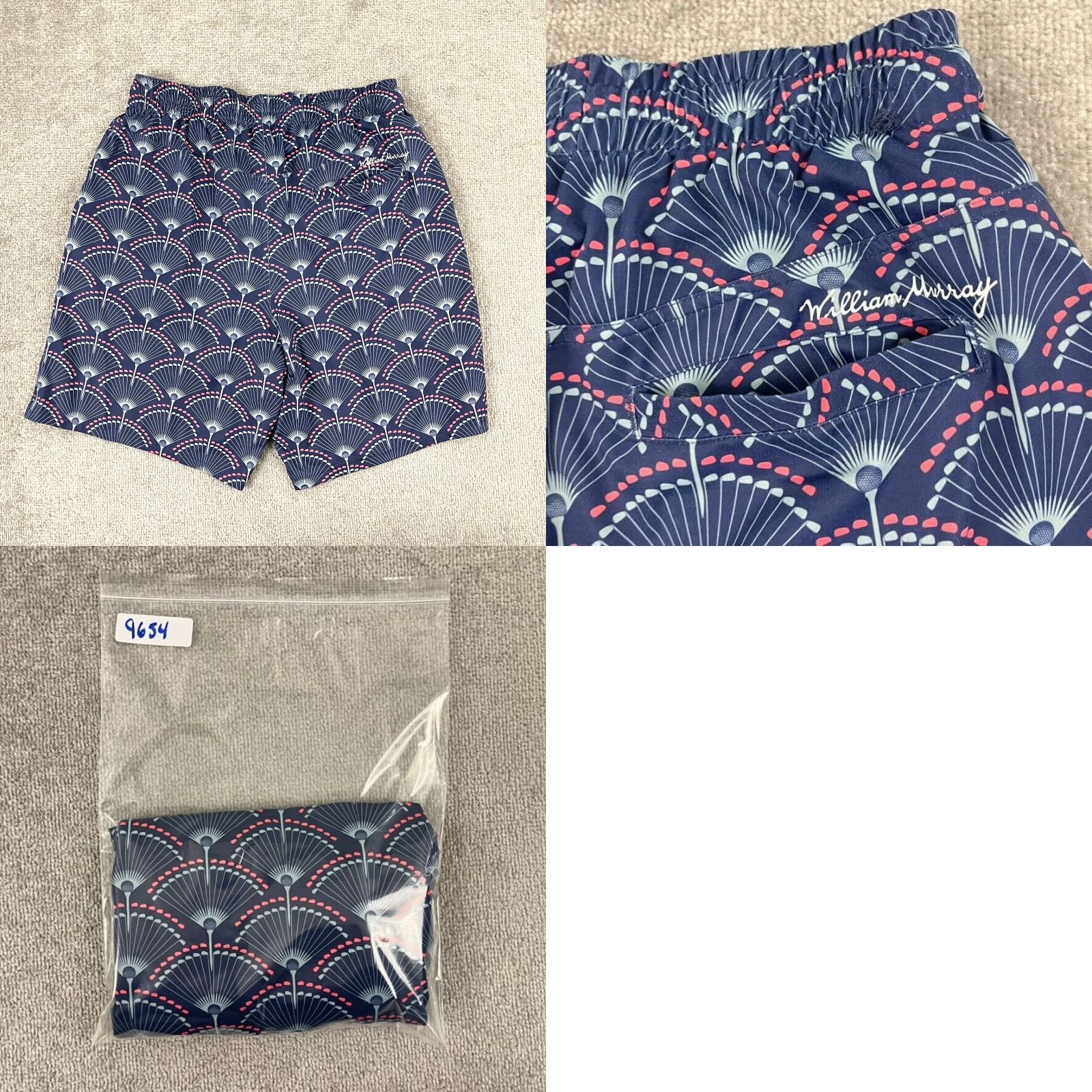 Vintage WILLIAM MURRAY Shorts Mens Large x 8.5" Lined Blue Golf Ball Clubs Geometric Gym Shirt? Size US 33 - 8 Thumbnail