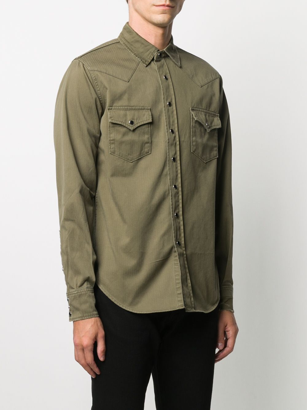Saint Laurent Paris o1mle1224 Classic Werstern Shirt in Khaki Green Size US M / EU 48-50 / 2 - 3 Thumbnail