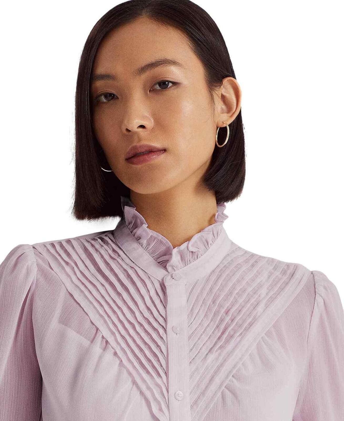 Lauren Ralph Lauren Lauren Ralph Lauren Women's Purple Crinkle Georgette Blouse Size M / US 6-8 / IT 42-44 - 3 Thumbnail