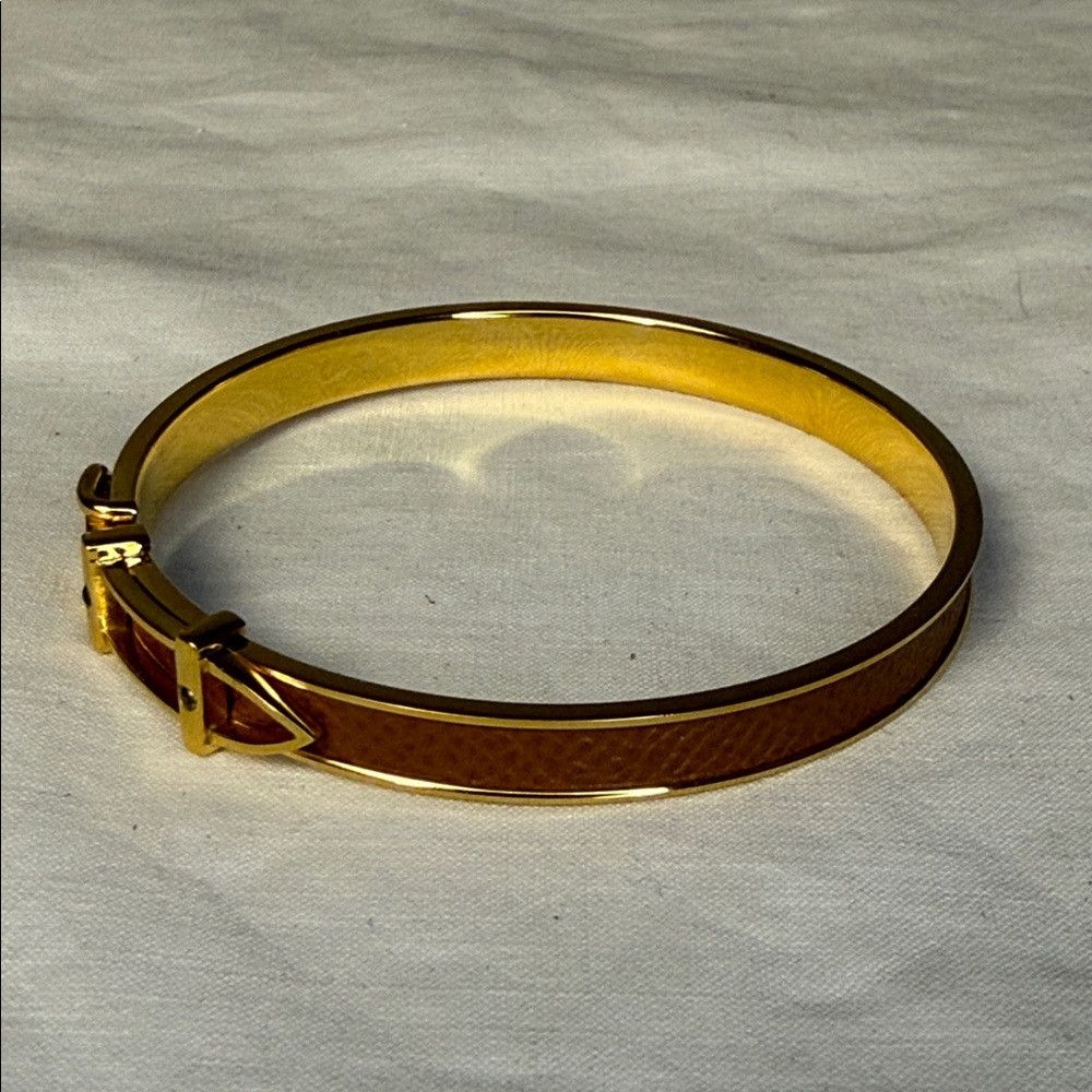 Hermes Hermès Boucle Sellier Bangle Brown Leather Gold Tone | Box Size ONE SIZE - 3 Thumbnail