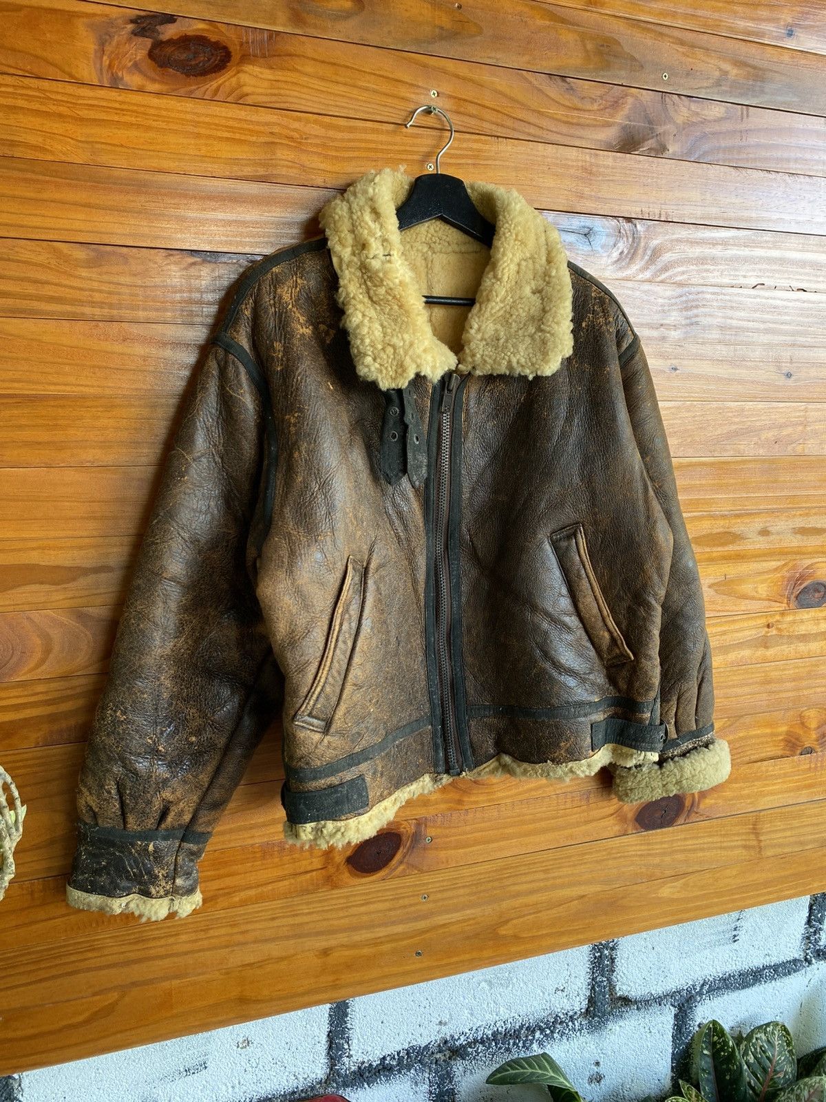 Vintage STRATH CONAR B-3 Shearling Leather Flight Jacket Distressed Size US M / EU 48-50 / 2 - 5 Thumbnail