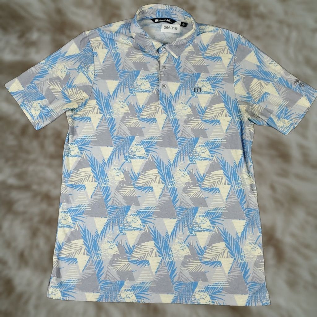 TravisMathew Travis Mathew Polo Shirt Mens M Blue Gray Geometric Leaf Print Golf Polo Shirt Mens Blue Gray Geometric Leaf Print Golf Size US M / EU 48-50 / 2 - 1 Thumbnail