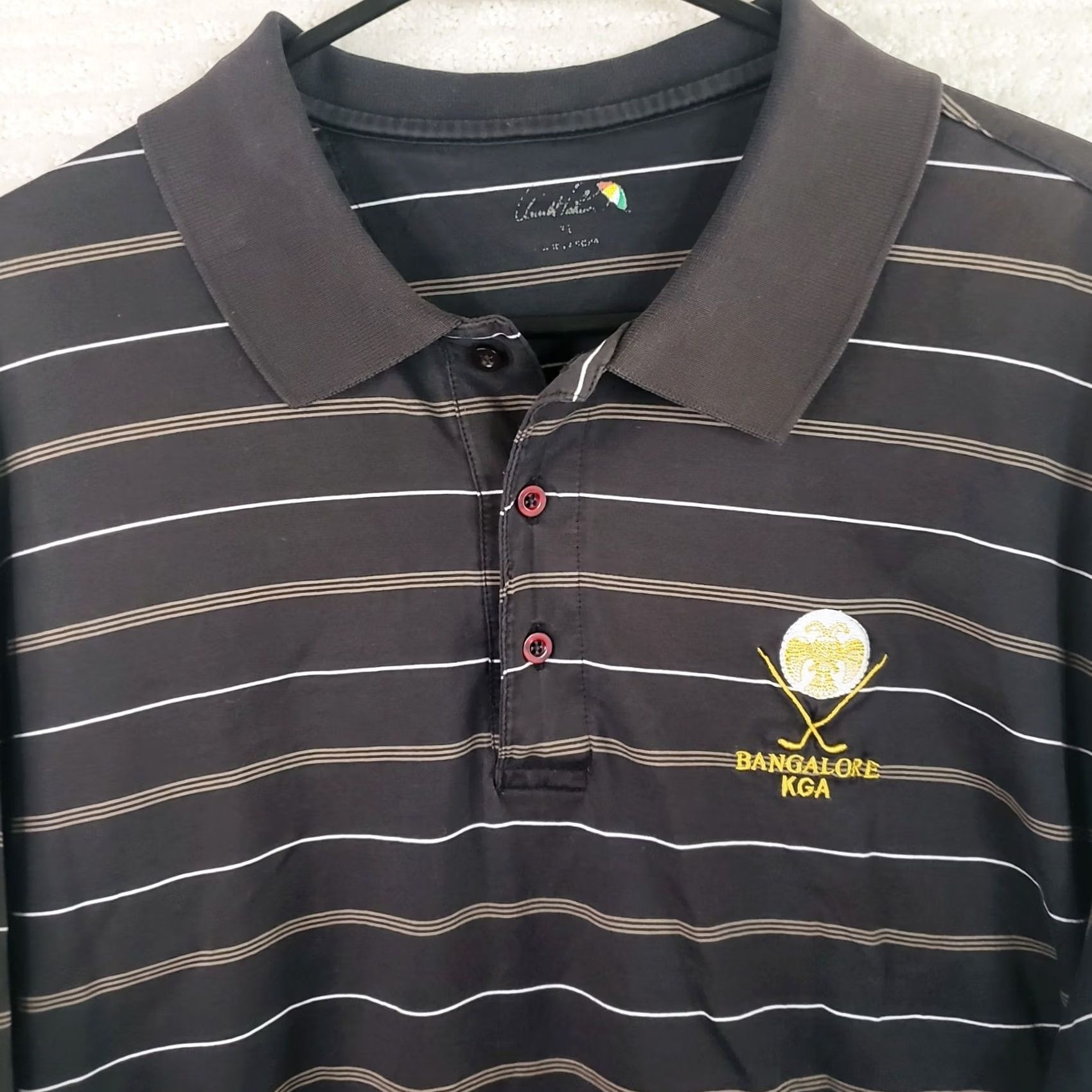 Vintage Arnold Palmer Polo Shirt XL Brown Striped Golf Course Bangalore KGA Logo Men's Size US XL / EU 56 / 4 - 3 Thumbnail