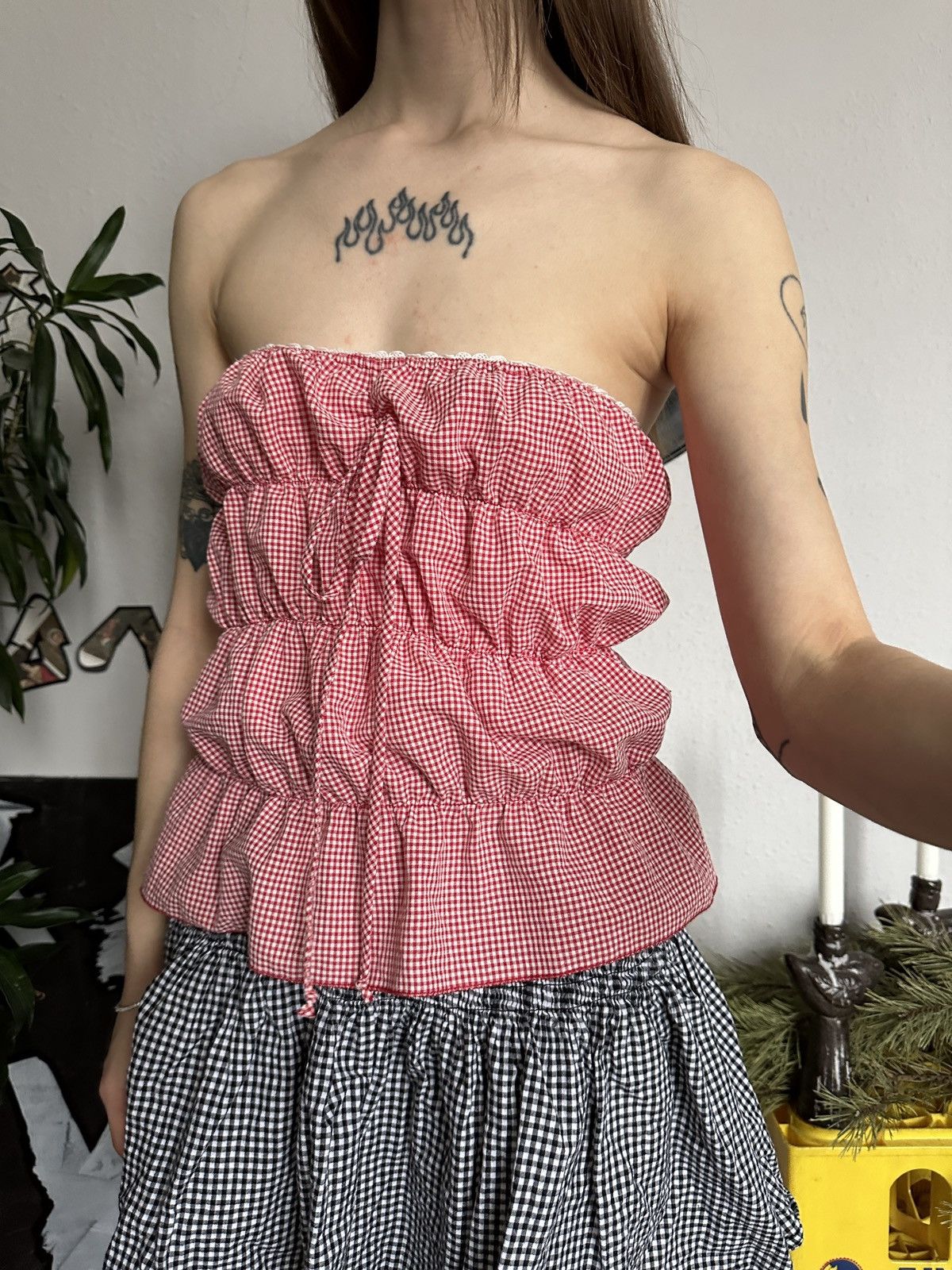 Japanese Brand × Vintage Scrunchy bow checkered gingham tank top y2k style Size M / US 6-8 / IT 42-44 - 1 Thumbnail
