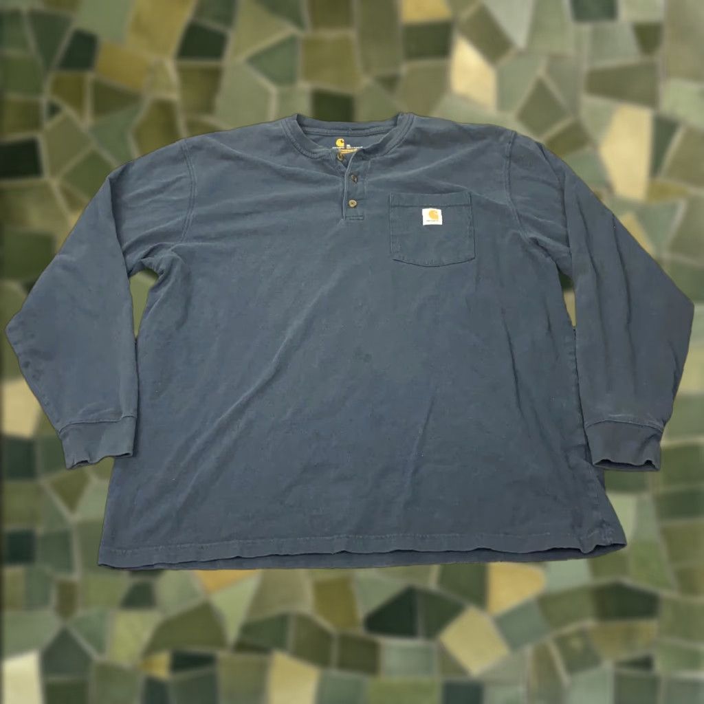 Carhartt Carhartt Henley Shirt Mens XL Blue Long Sleeve Pocket Workwear Original Fit Size US XL / EU 56 / 4 - 1 Thumbnail