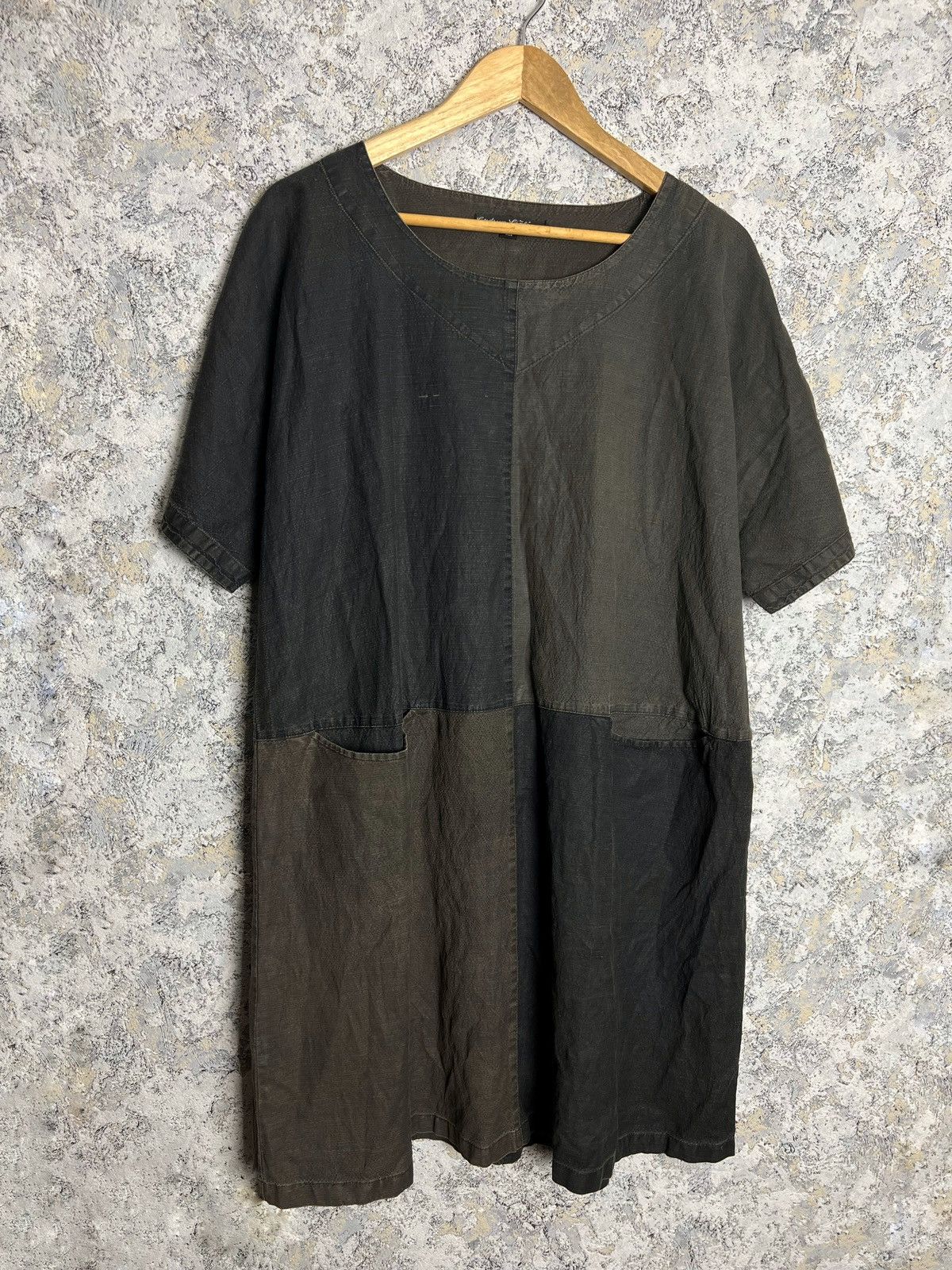Gudrun Sjoden Linen Patched Short Sleeve Blouson Midi Dress - www.benaras.co