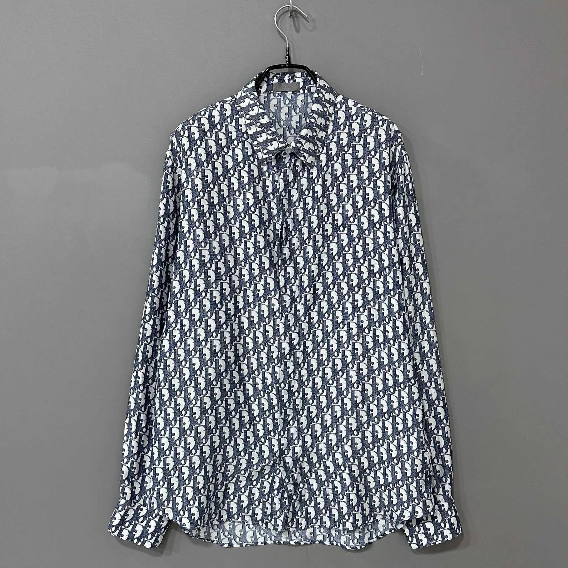 Dior Dior blue white allover print silk shirt 39 M Size US M / EU 48-50 / 2 - 1 Thumbnail
