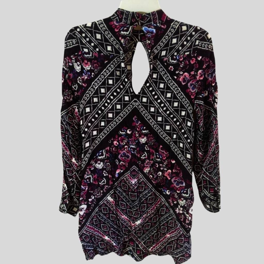 Express Express XS Boho Tunic Dress Black Floral Geometric Long Slee Size XS / US 0-2 / IT 36-38 - 2 Thumbnail