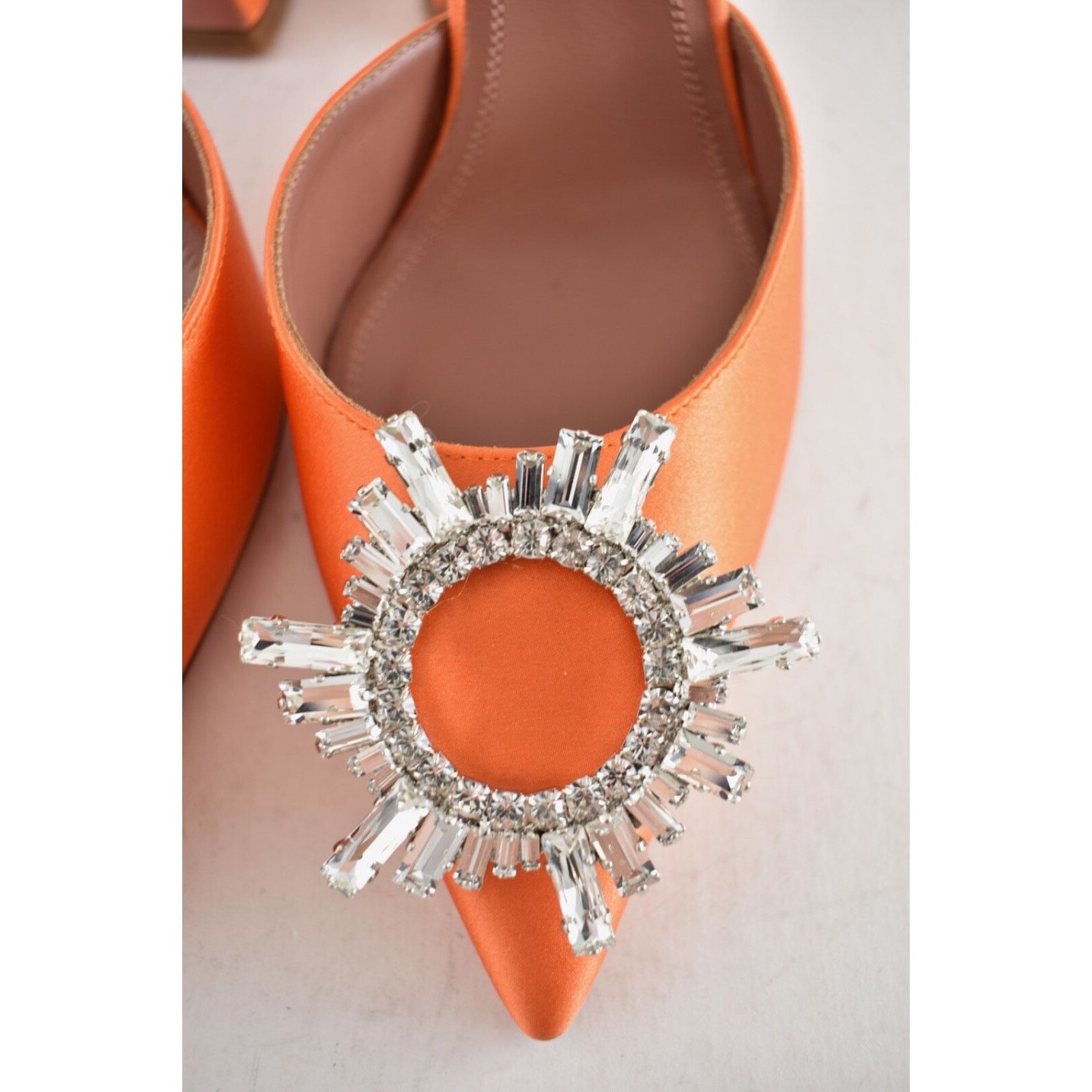 Amina Muaddi Amina Muaddi 95 Begum Sling Orange Satin Crystal Size US 6.5 / IT 36.5 - 10 Thumbnail