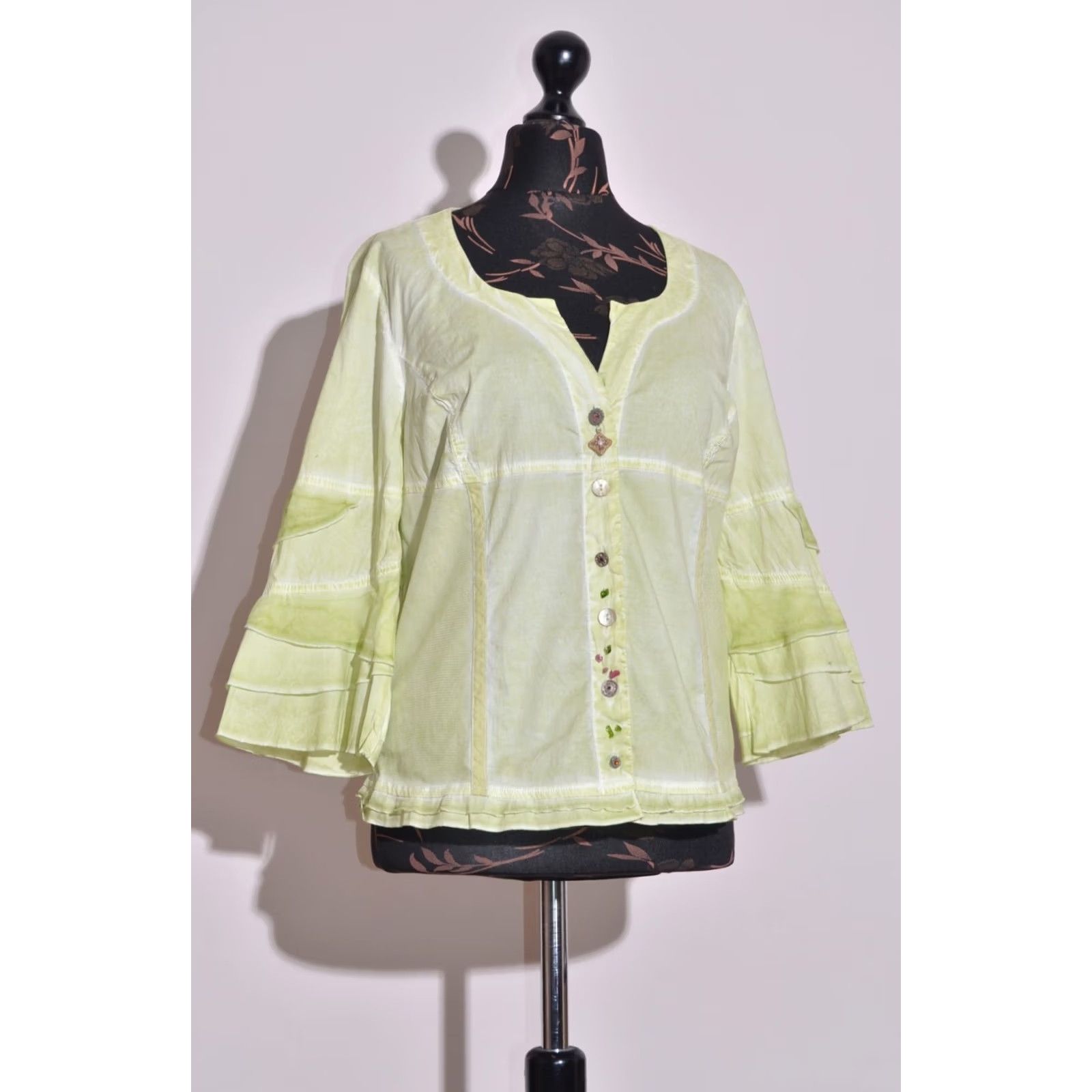 Vintage ELISA CAVALETTI Blouse Shirt Long Sleeve Stretch Button XL Green Womens Size XL / US 12-14 / IT 48-50 - 2 Thumbnail