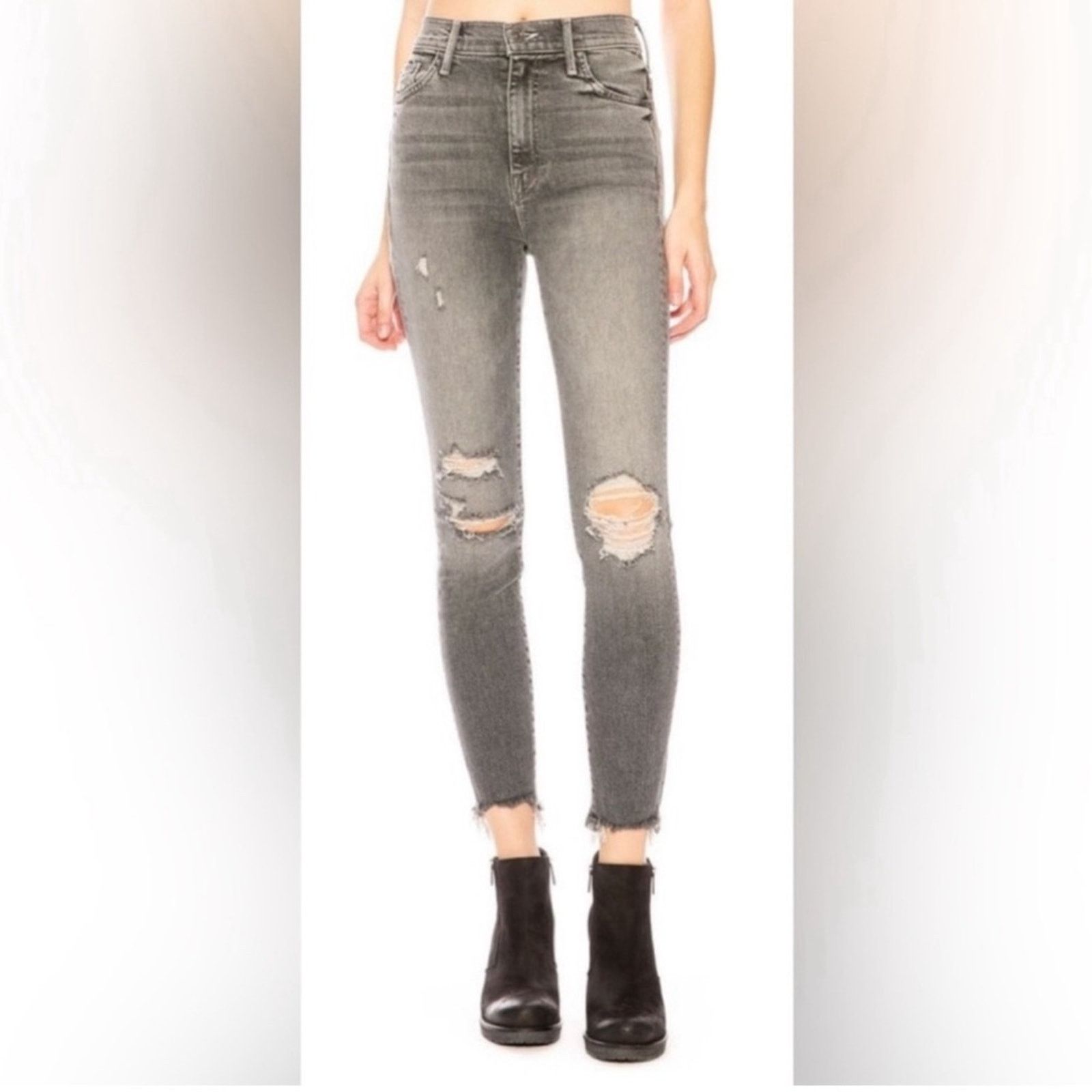 MOTHER MOTHER High Waisted Looker Ankle Chew Jeans - Size 24 Size 24" / US 00 / IT 34 - 2 Thumbnail