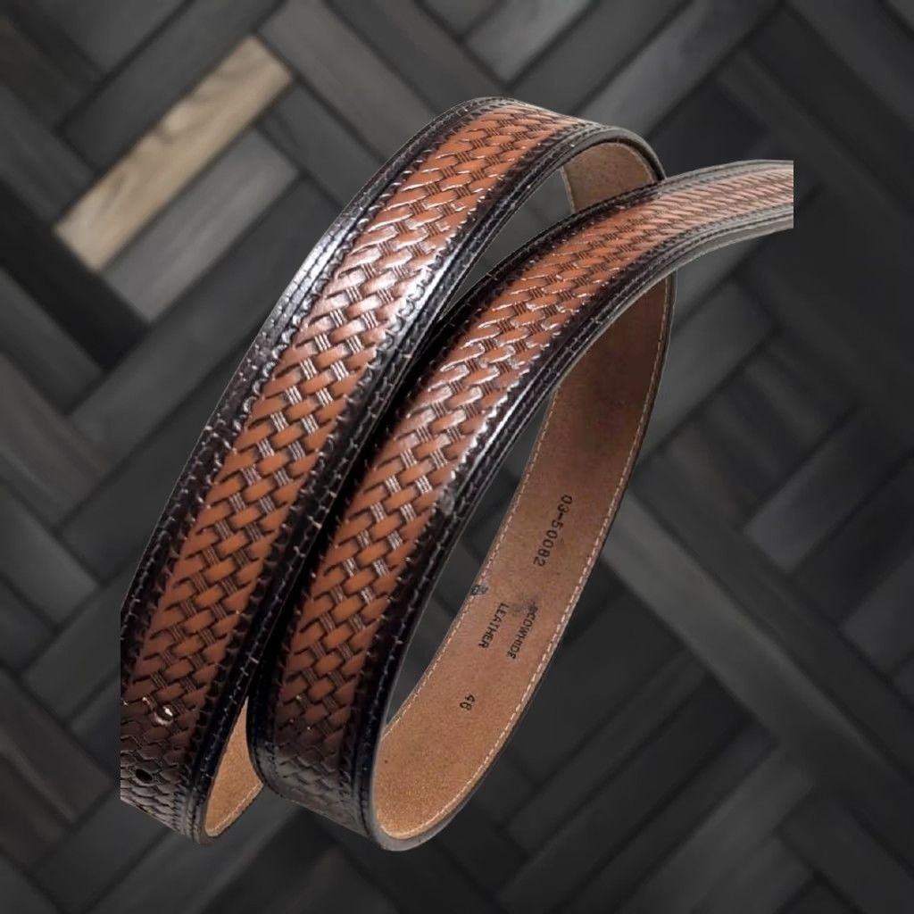 Vintage VINTAGE Western Belt belt basketweave 46 brown 1-1/2" tooled cowhide leather Mens Size 46 - 1 Thumbnail
