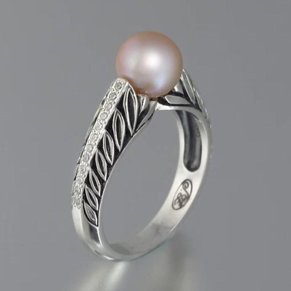 Designer Vintage Pink Freshwater Pearl Antique Silver Ring - Size 7 Size ONE SIZE - 3 Thumbnail