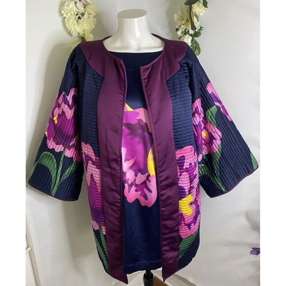 Designer Very Vollbracht Quilted Reversible Jacket and Blouse Set Blu Size S / US 4 / IT 40 - 1 Thumbnail