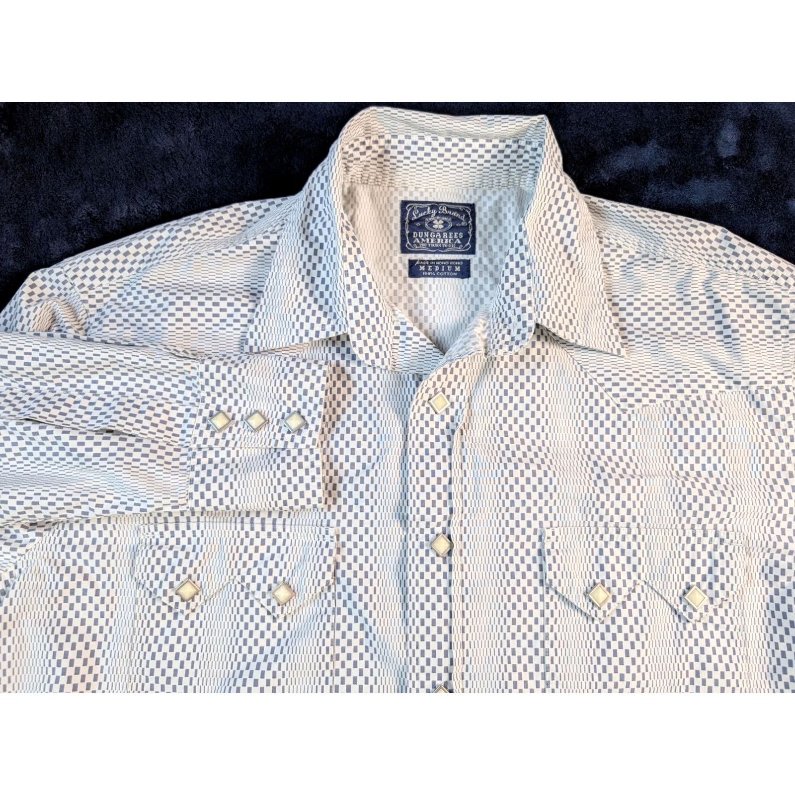 Lucky Brand Lucky Brand Western Dungarees Button-Up Shirt M Men White Plaid Long Sleeve Diamond Snaps 52in Chest Vintage: No Size US M / EU 48-50 / 2 - 2 Thumbnail