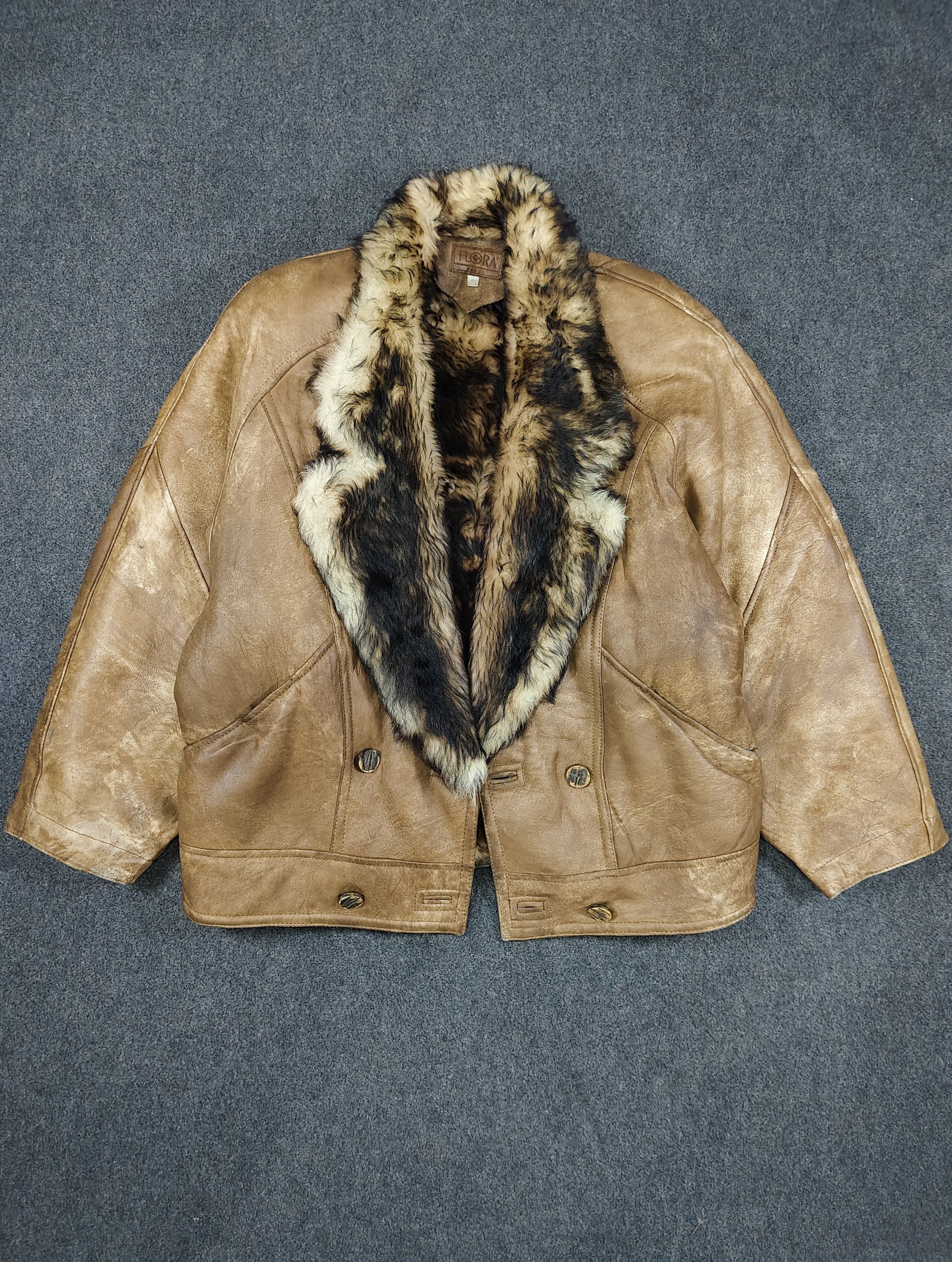 Vintage 80s FLORA- Oversized Real Fur Shearling Lined Leather Bomber Size US L / EU 52-54 / 3 - 3 Thumbnail